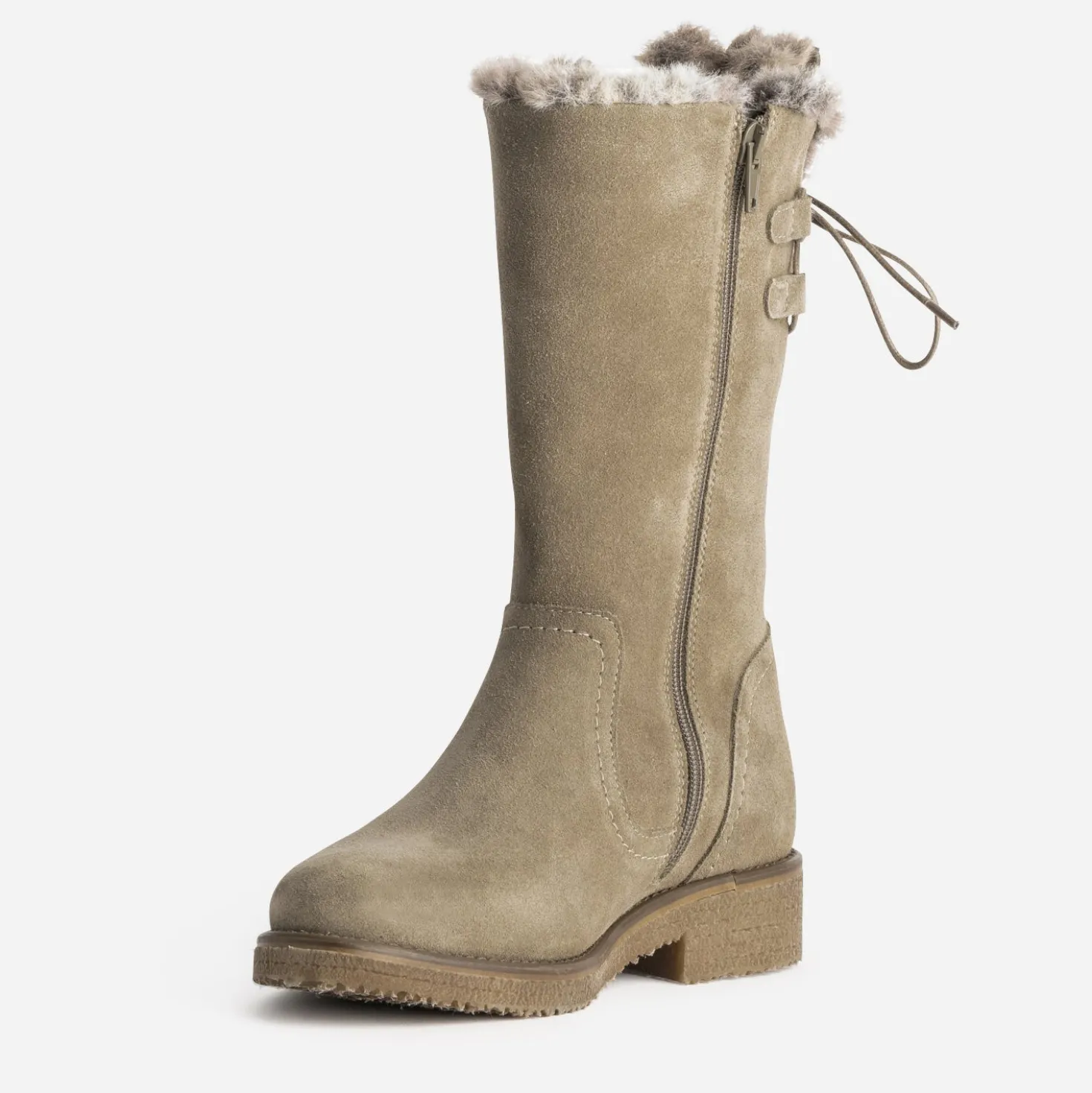 Botte taupe cuir velours fourré