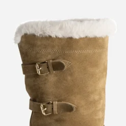 Botte taupe cuir velours fourrée