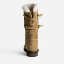 Botte taupe cuir velours fourrée