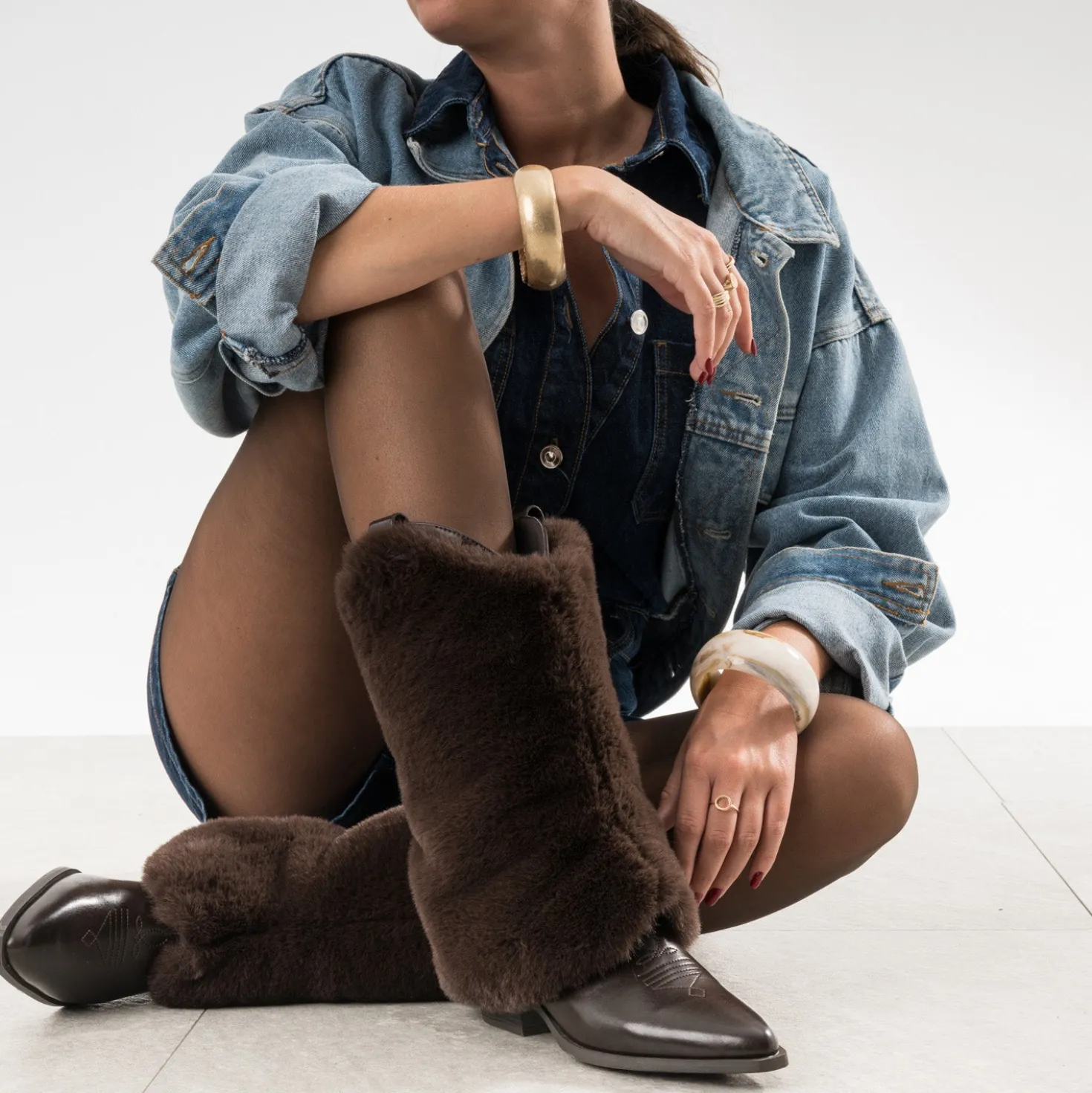 Botte TEXTO marron western avec guêtre amovible