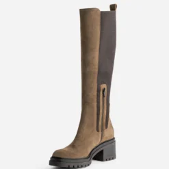 Botte TEXTO taupe cuir avec élastiques côtés