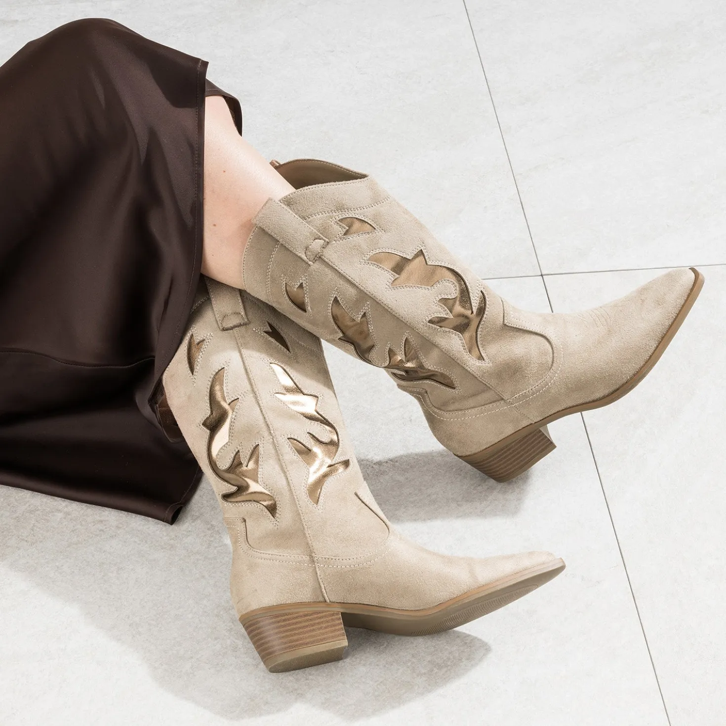 Botte TEXTO taupe et bronze esprit santiag