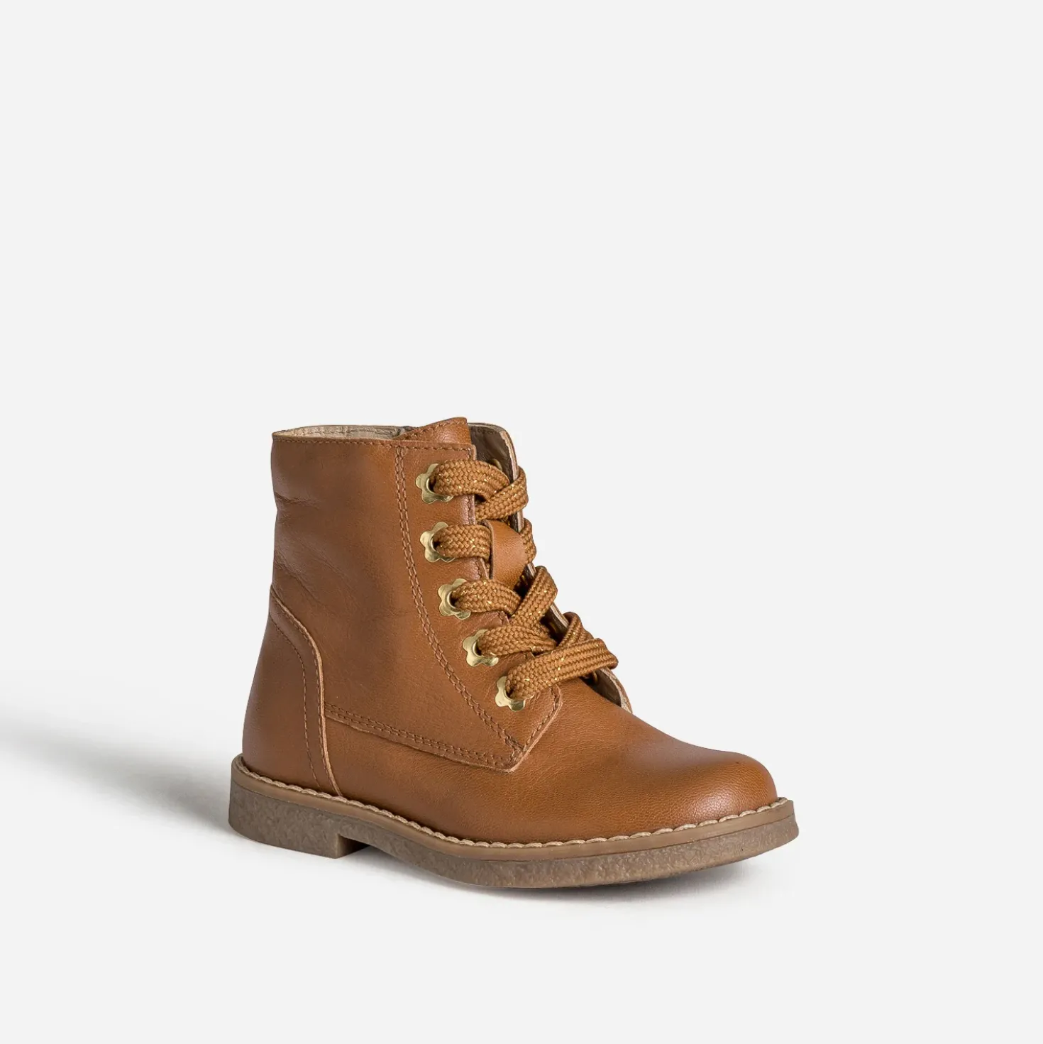 Bottine BUGGY camel cuir œillets-fleurs