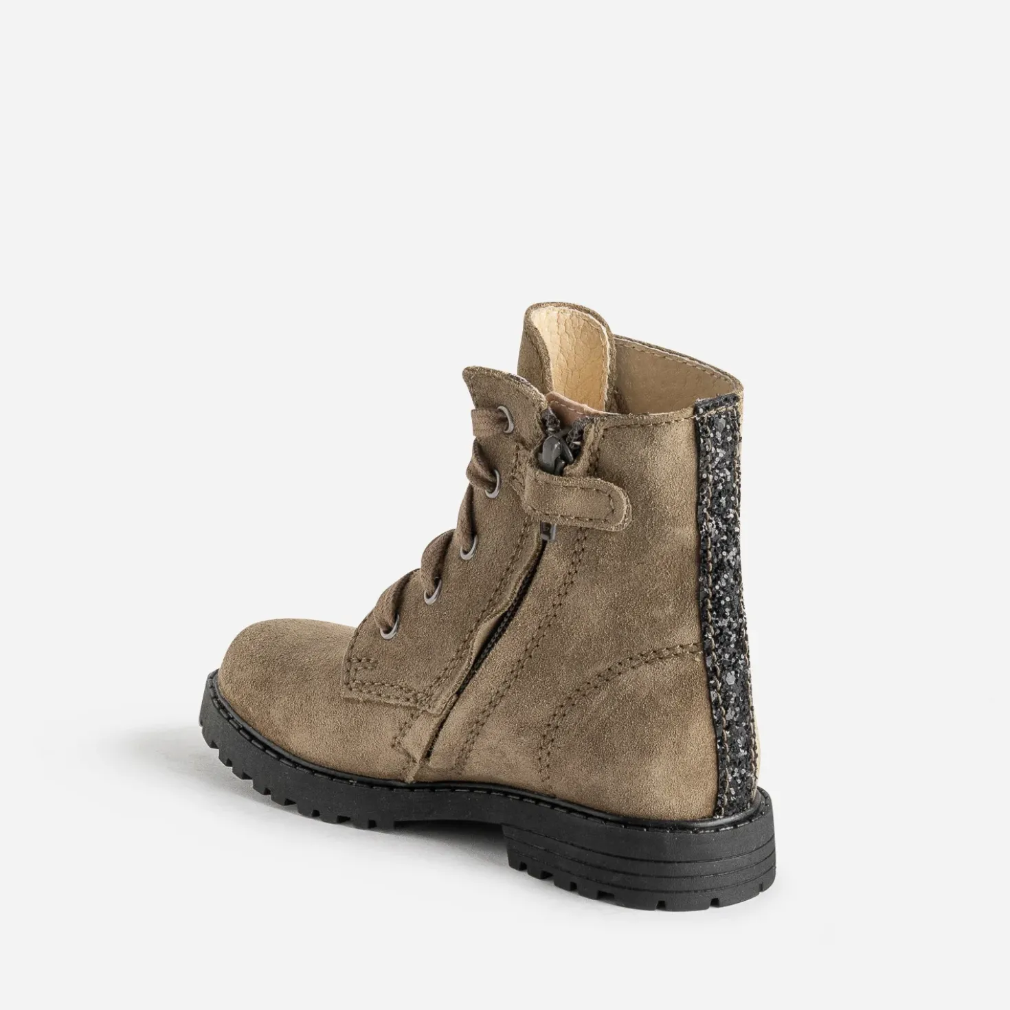 Bottine BUGGY éco-conçue kaki en cuir velours décor étoile