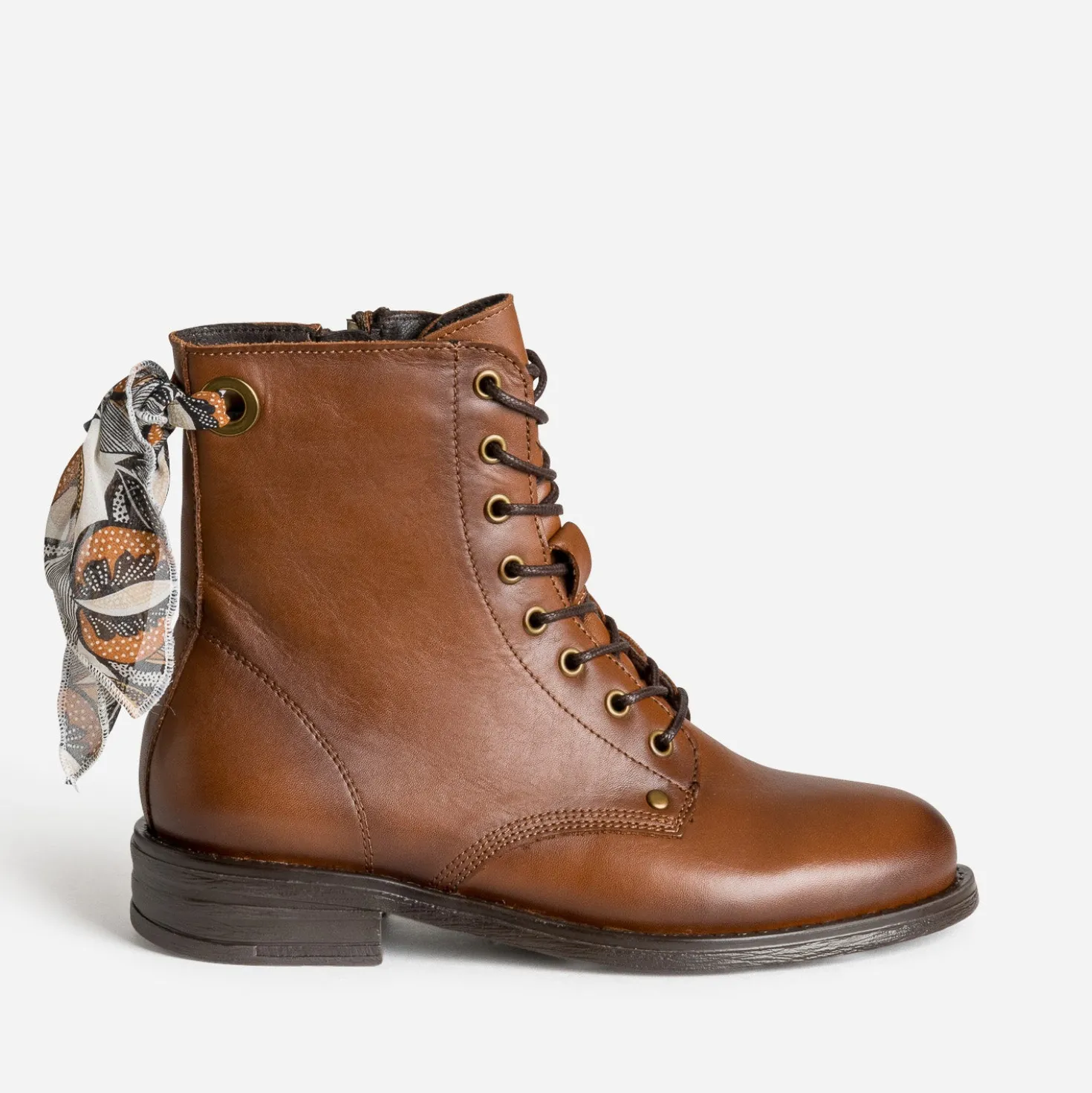 Bottine camel cuir détail ruban