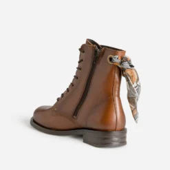 Bottine camel cuir détail ruban