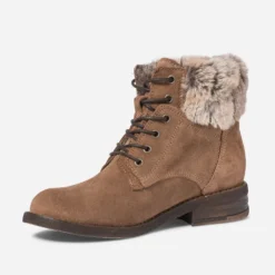 Bottine camel fourrée en cuir velours