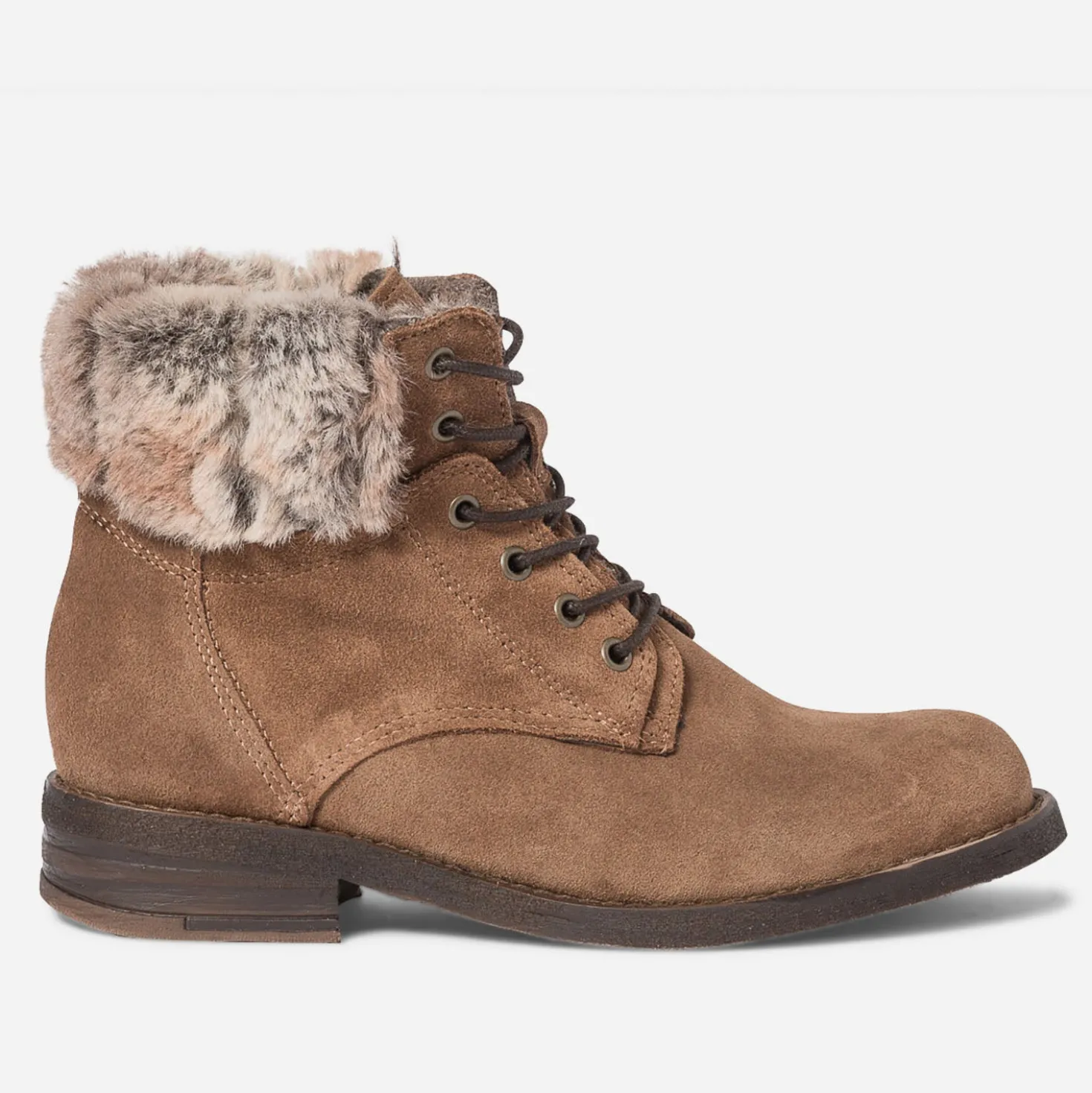 Bottine camel fourrée en cuir velours
