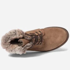 Bottine camel fourrée en cuir velours