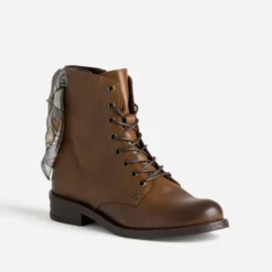 Bottine cognac cuir détail ruban