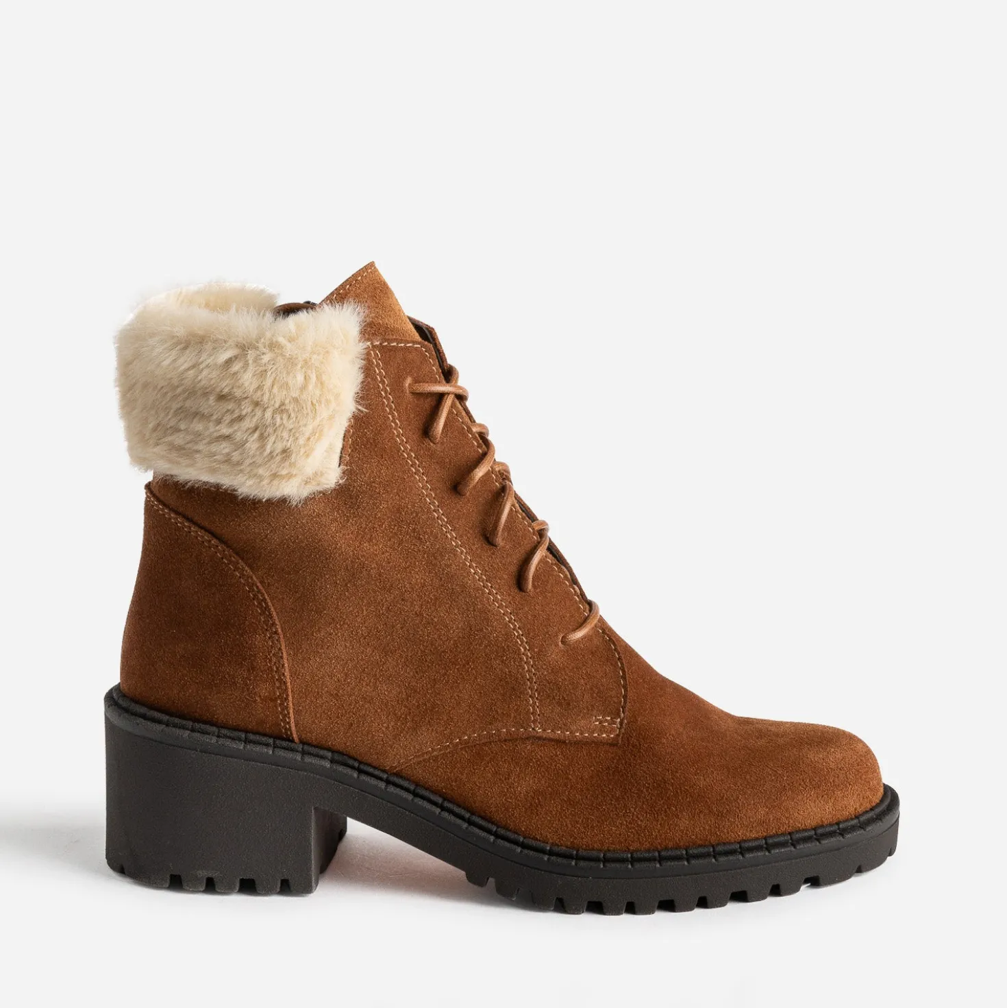 Bottine cuir velours camel