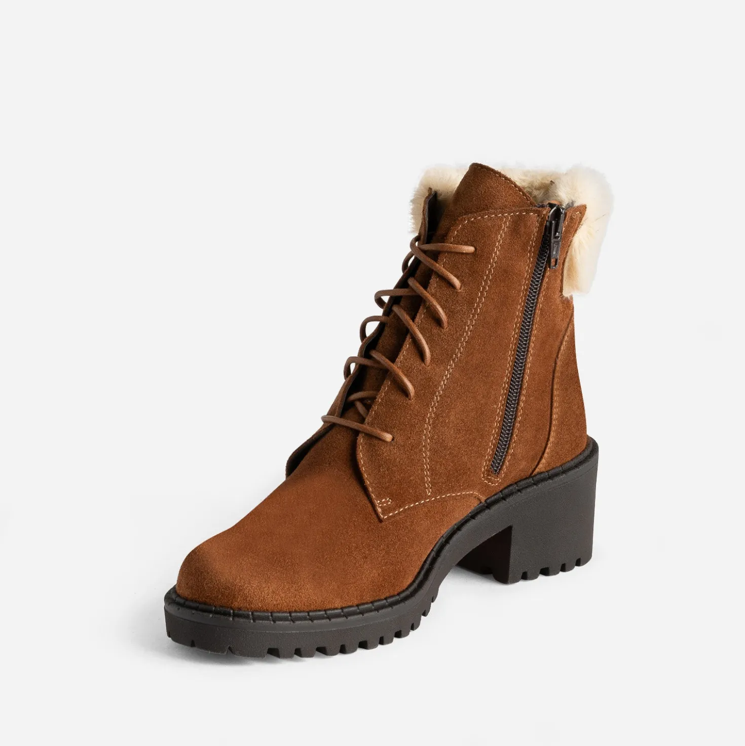Bottine cuir velours camel