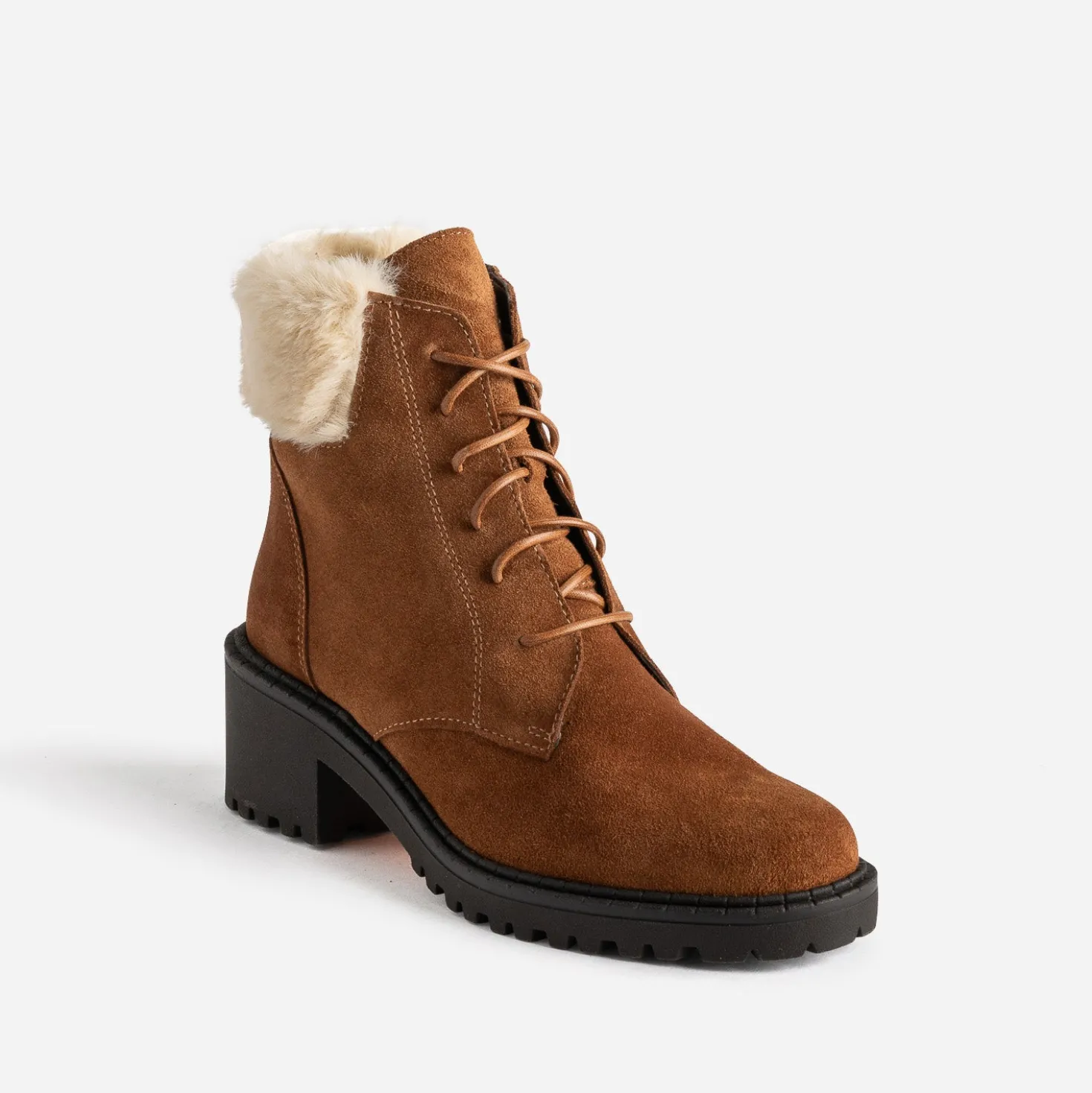 Bottine cuir velours camel
