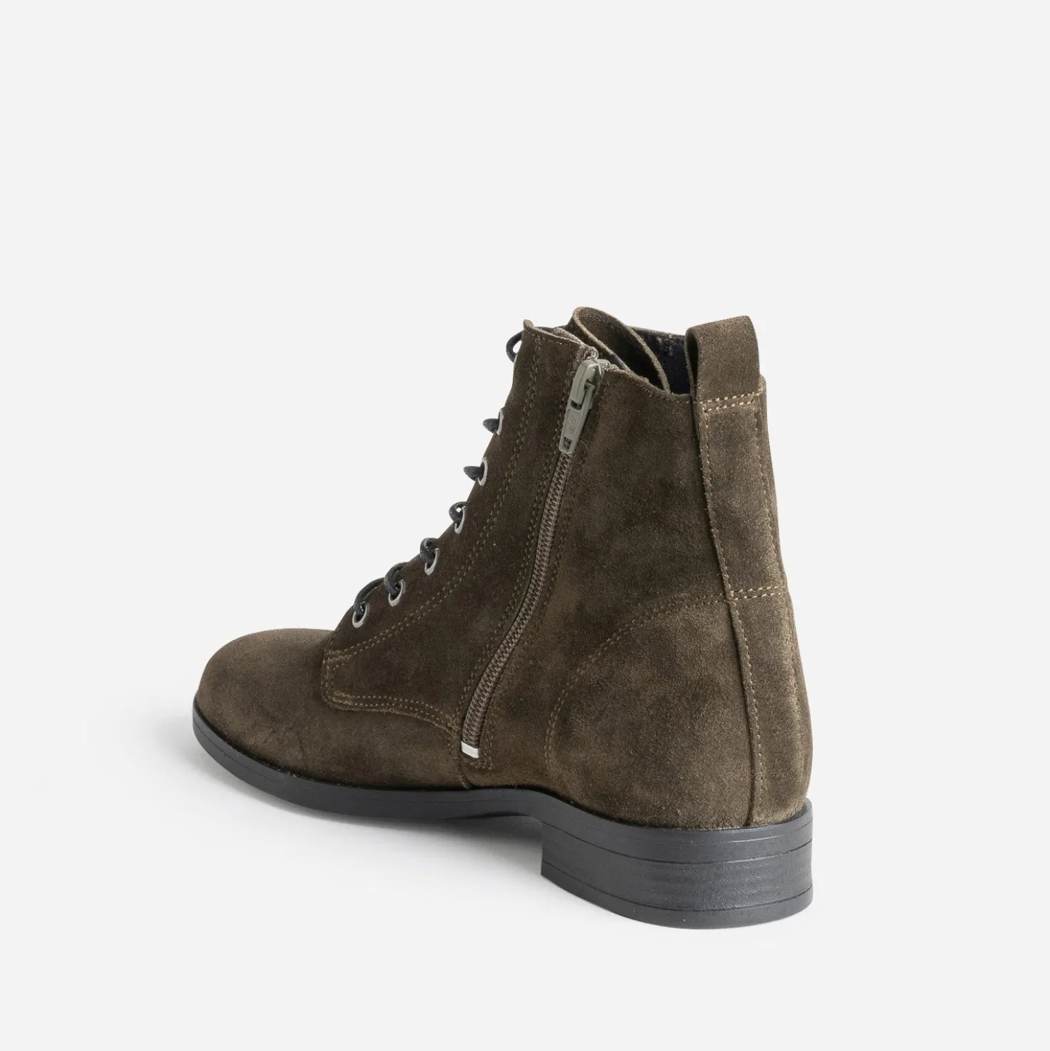Bottine kaki en cuir velours