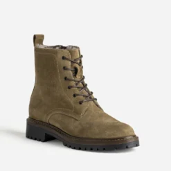 Bottine à lacet beige cuir velours fourré