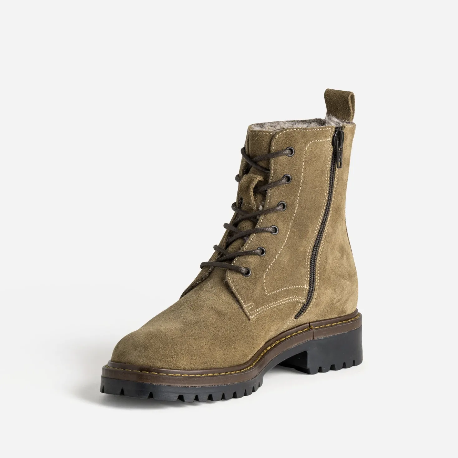 Bottine à lacet beige cuir velours fourré