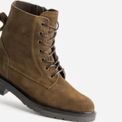 Bottine à lacet marron cuir velours