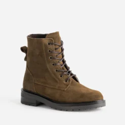 Bottine à lacet marron cuir velours