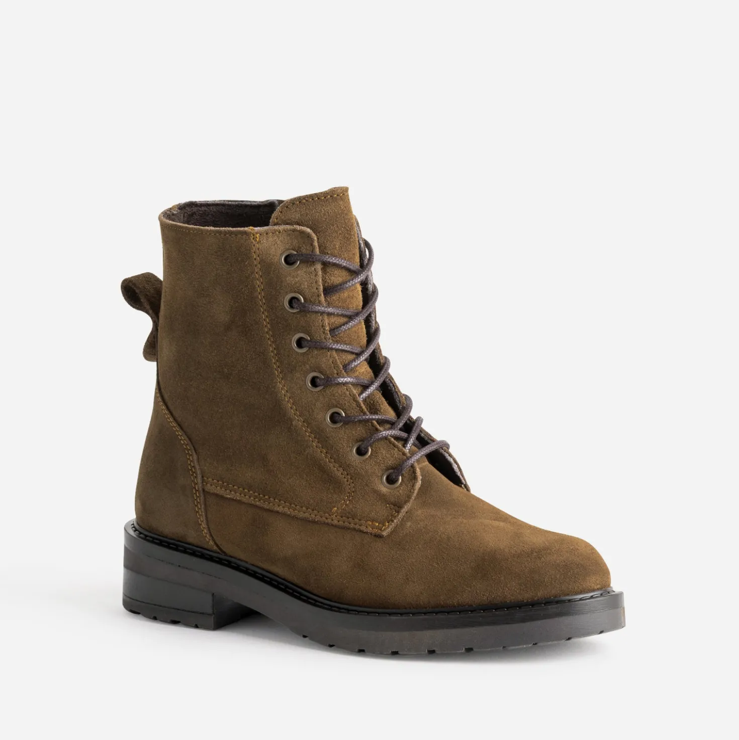 Bottine à lacet marron cuir velours
