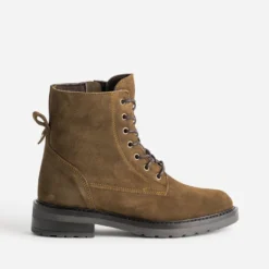 Bottine à lacet marron cuir velours