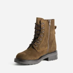 Bottine à lacet marron cuir velours
