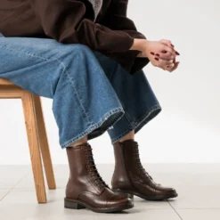 Bottine marron cuir bout droit
