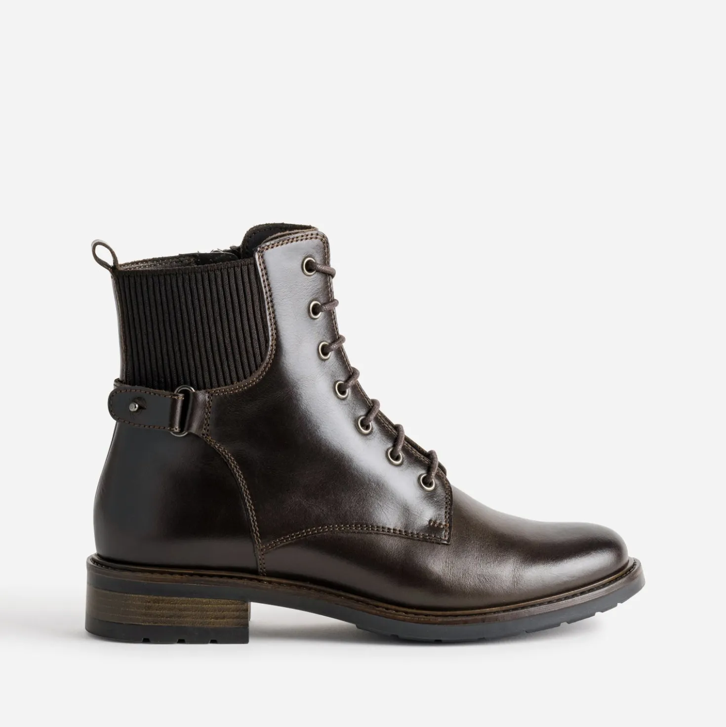 Bottine marron cuir détail élastique