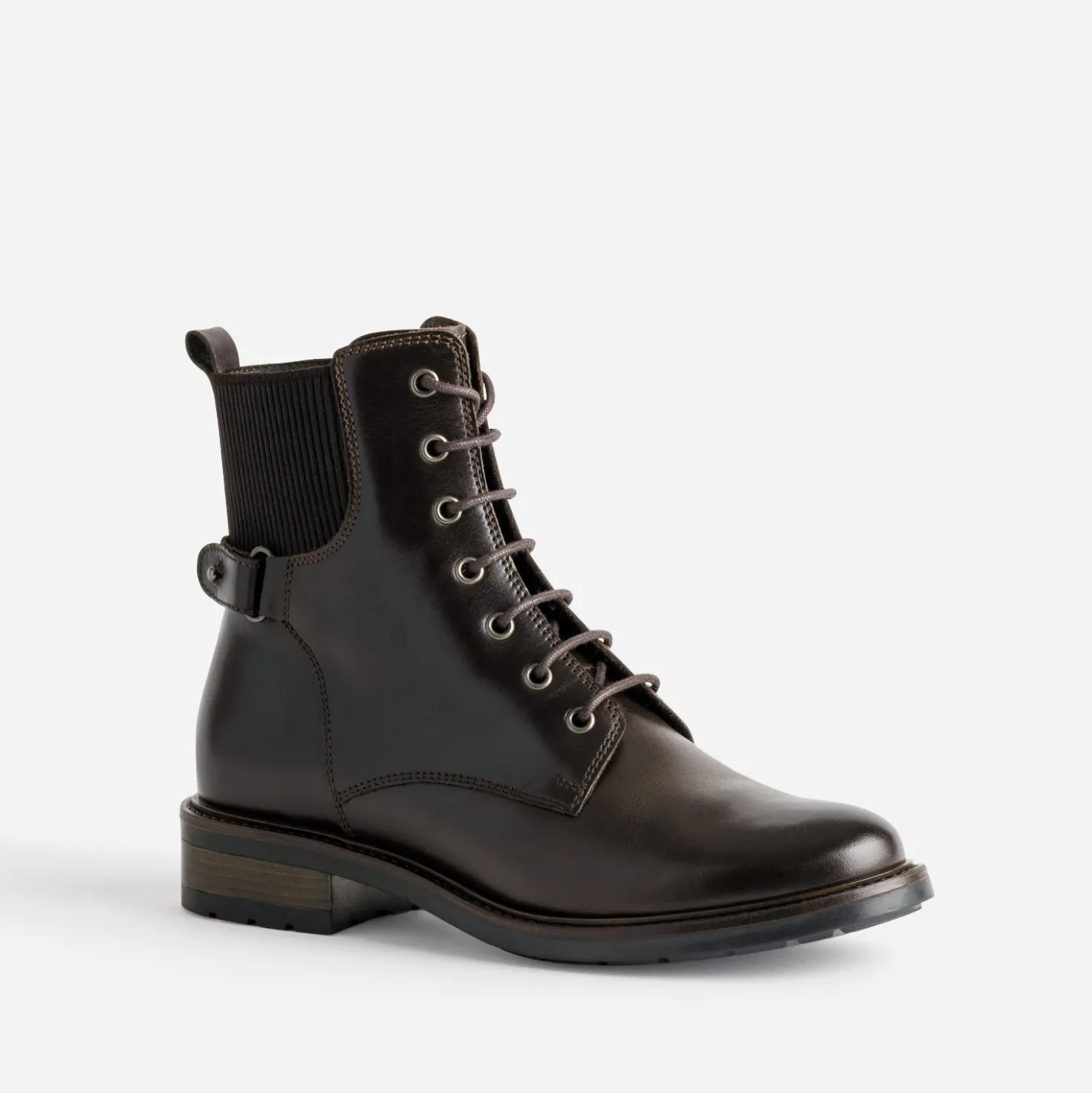 Bottine marron cuir détail élastique