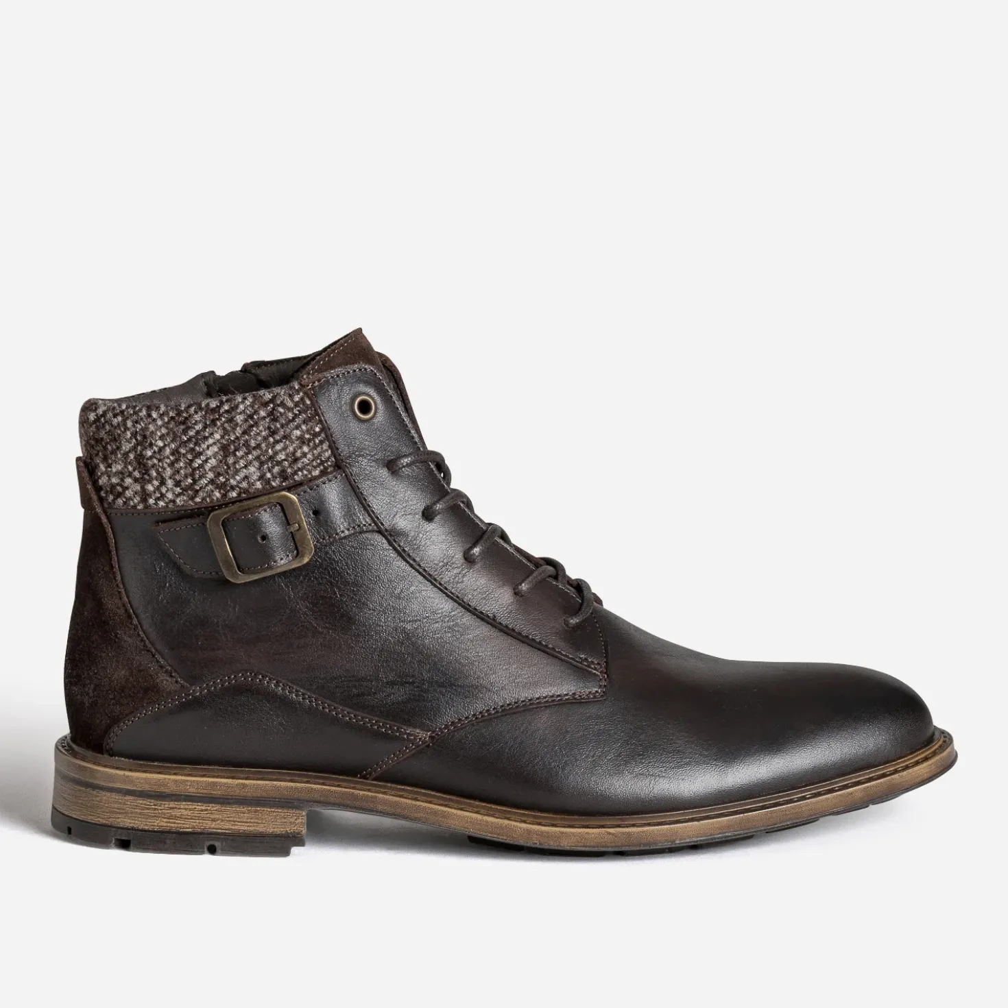 Bottine marron foncé cuir détail chiné