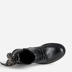 Bottine noire cuir détail ruban