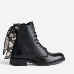 Bottine noire cuir détail ruban