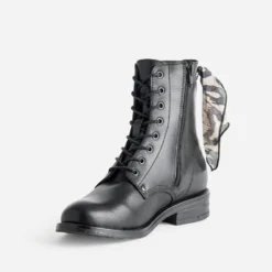 Bottine noire cuir détail ruban