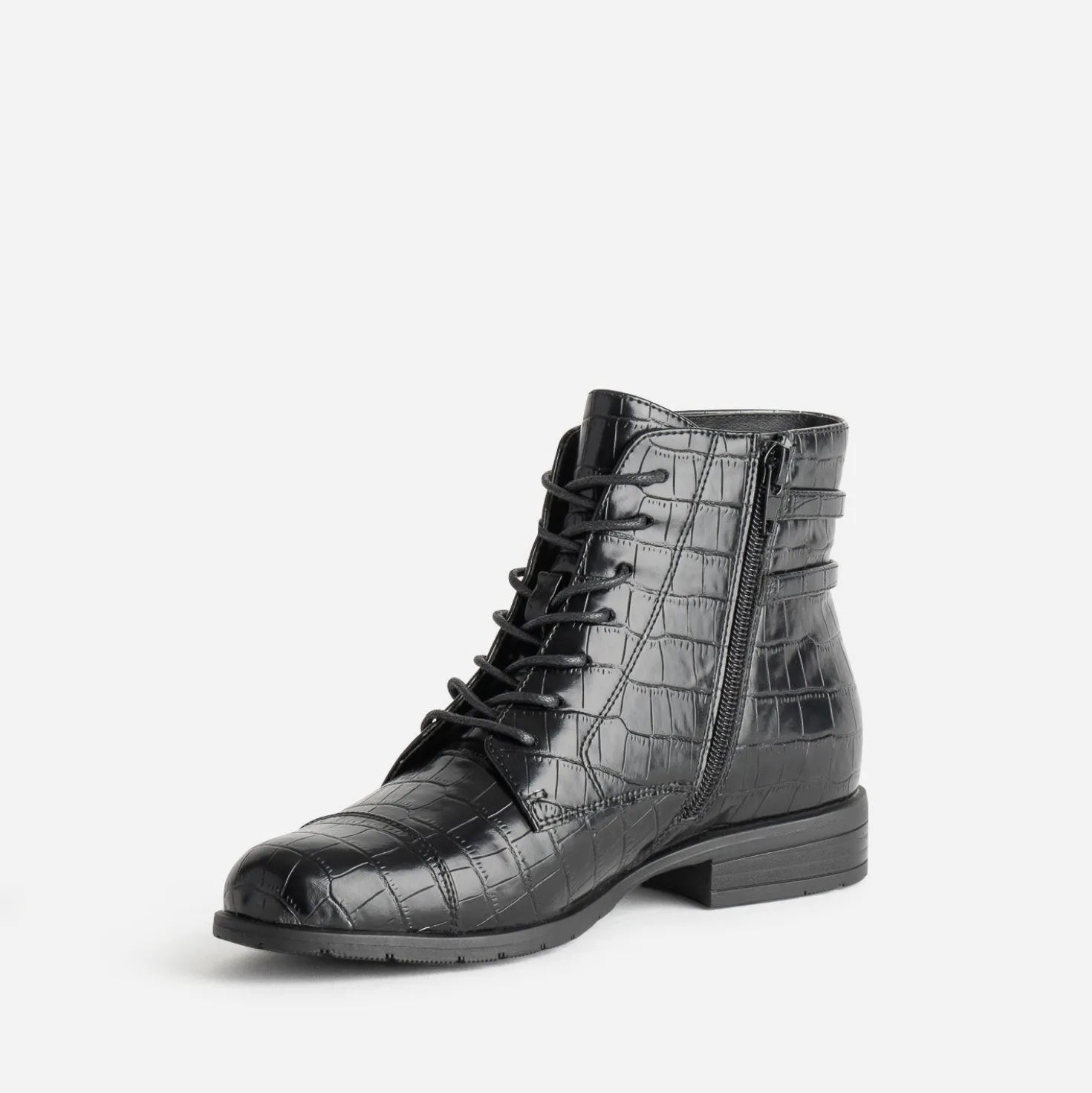 Bottine noire embossée effet croco