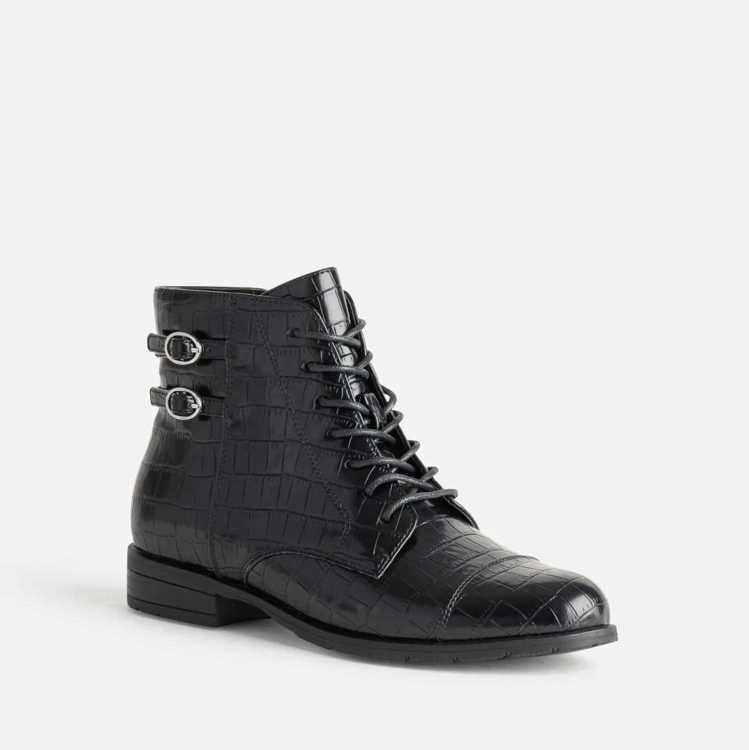 Bottine noire embossée effet croco
