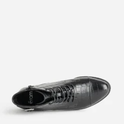 Bottine noire embossée effet croco