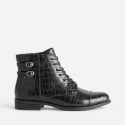 Bottine noire embossée effet croco
