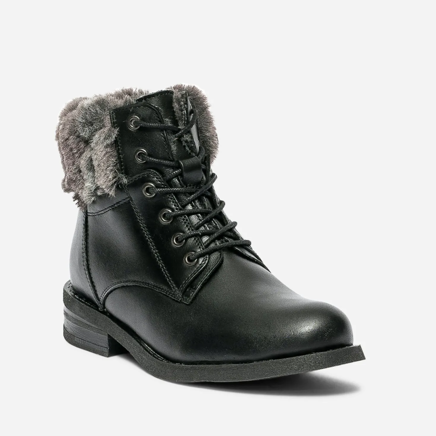 Bottine noire fourrée en cuir
