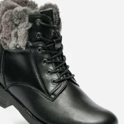 Bottine noire fourrée en cuir