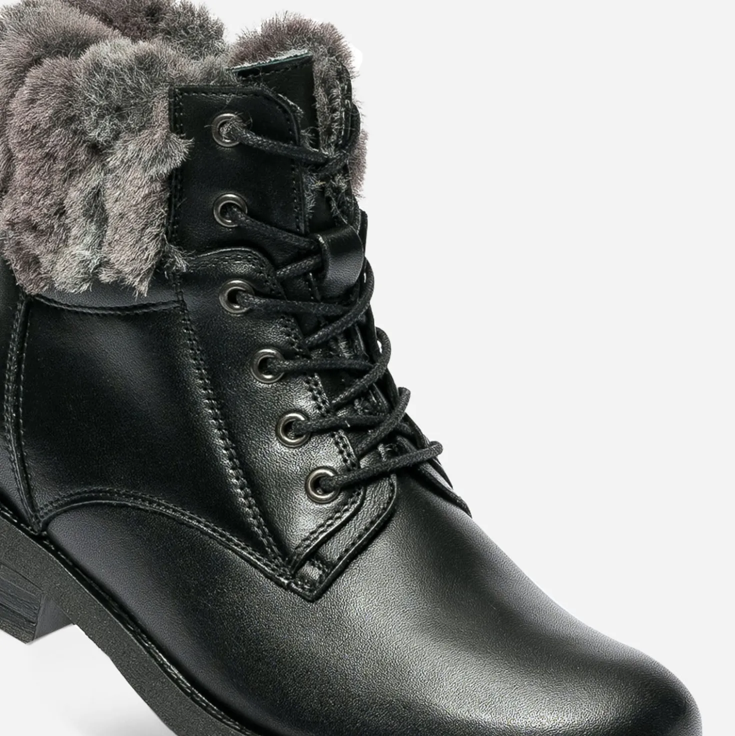 Bottine noire fourrée en cuir