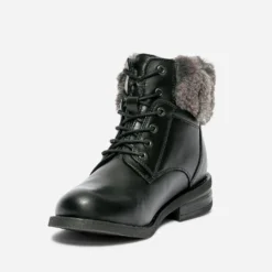 Bottine noire fourrée en cuir