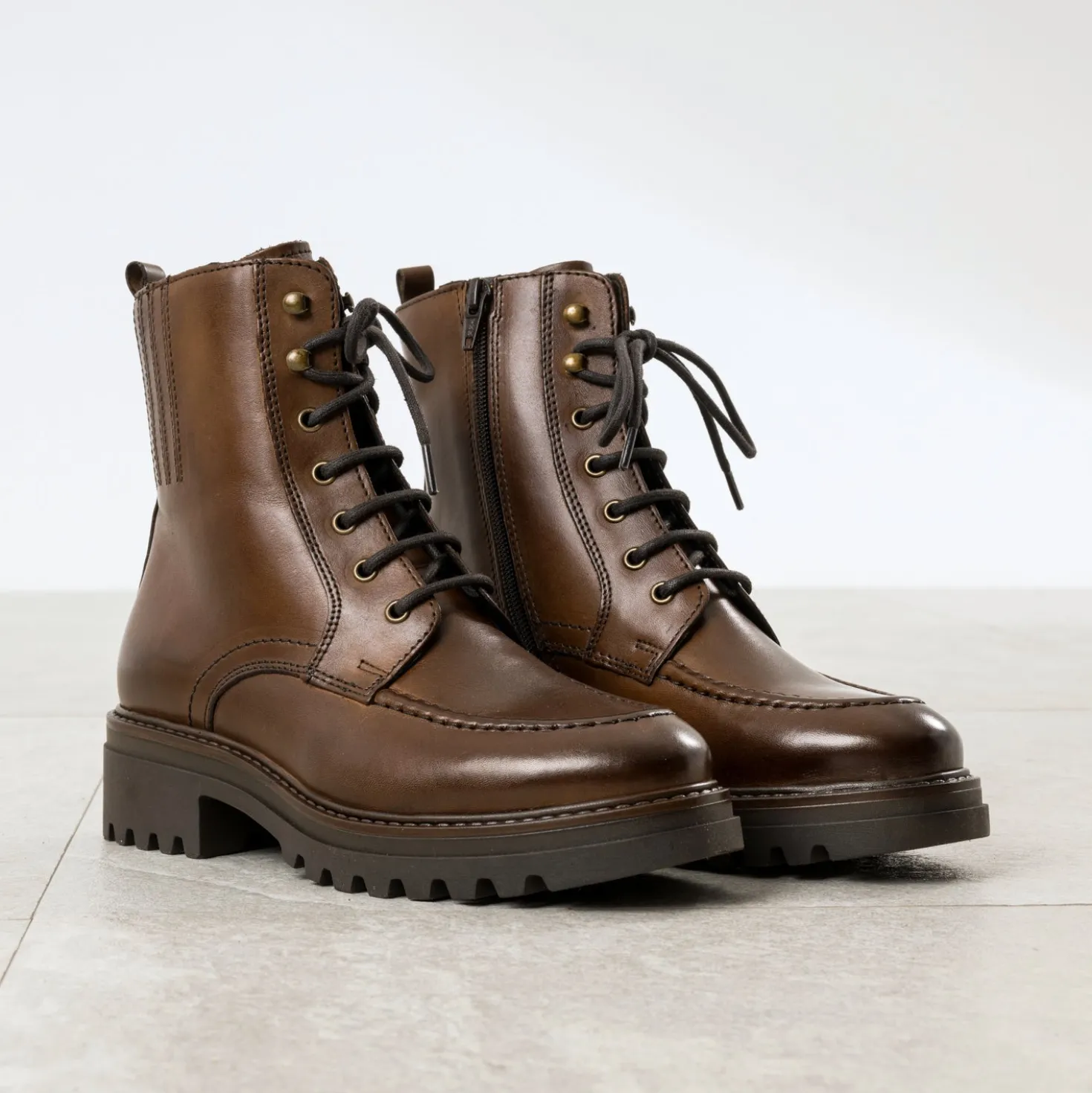 Bottine plateau TEXTO cognac cuir