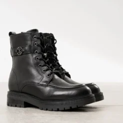 Bottine plateau TEXTO noire cuir