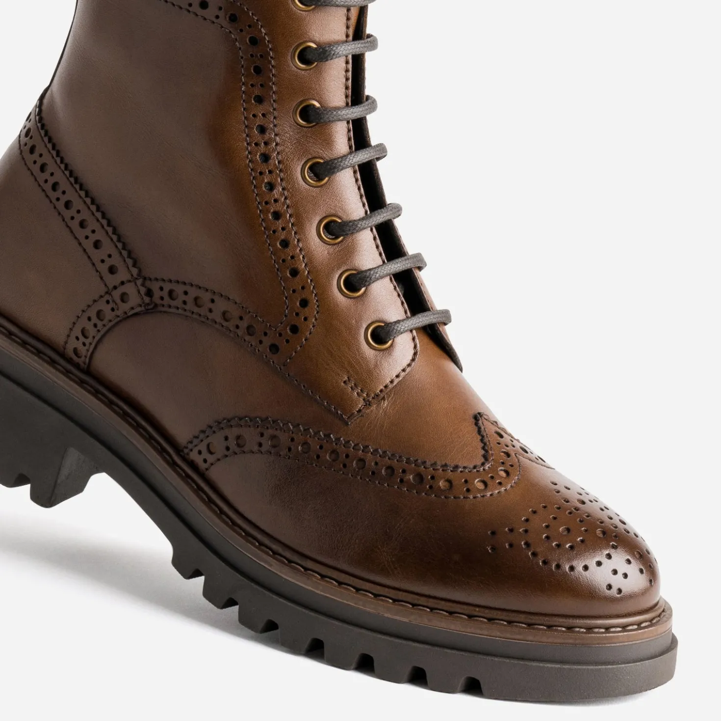 Bottine TEXTO cognac cuir détails perforations
