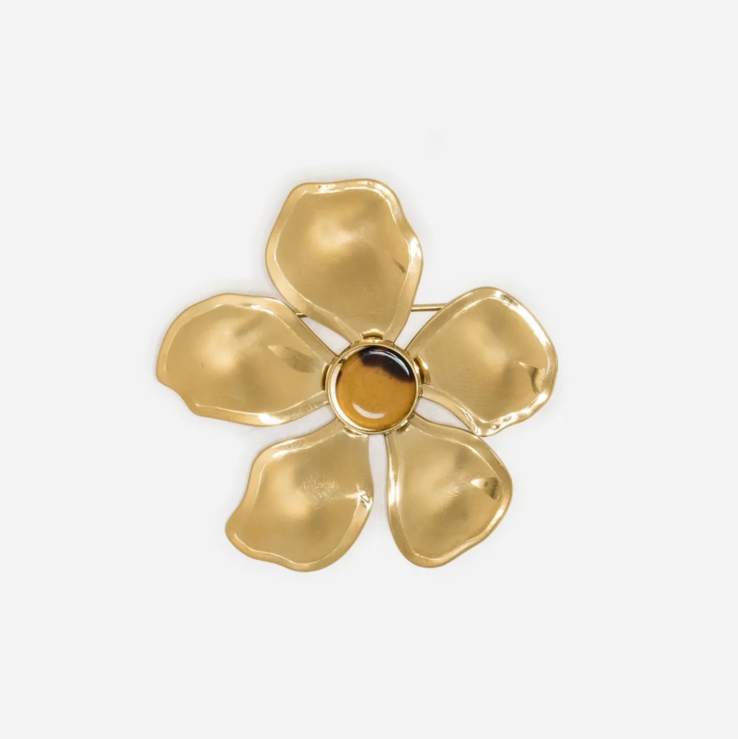 Broche jaune métal forme fleur