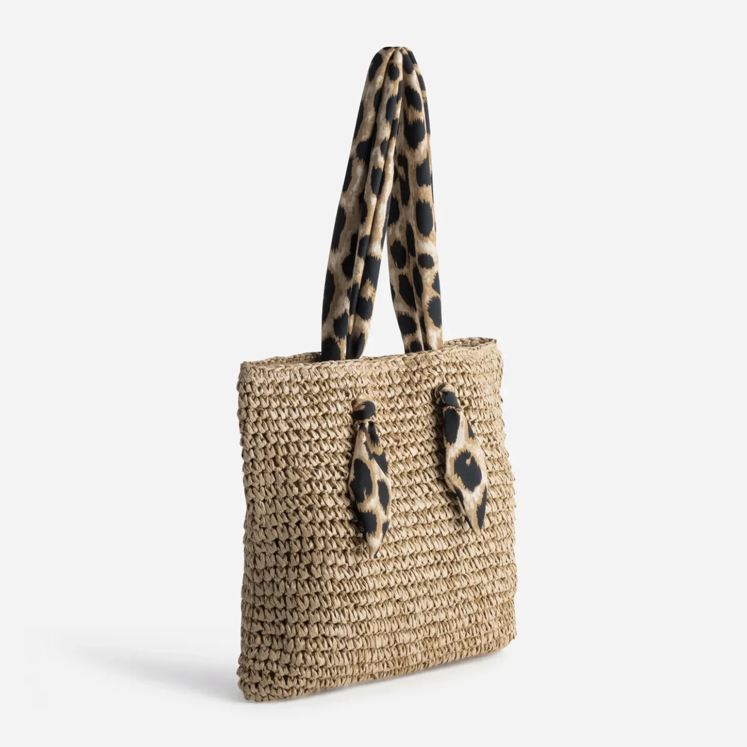 Cabas beige paille papier anses-foulard