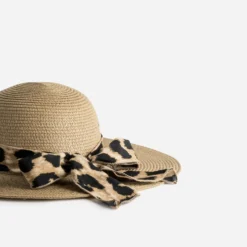 Capeline camel paille papier double foulard