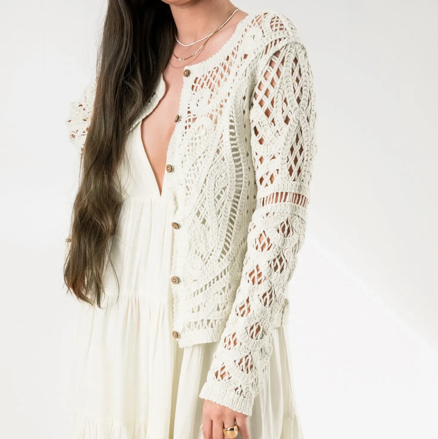 Cardigan beige effet crochet
