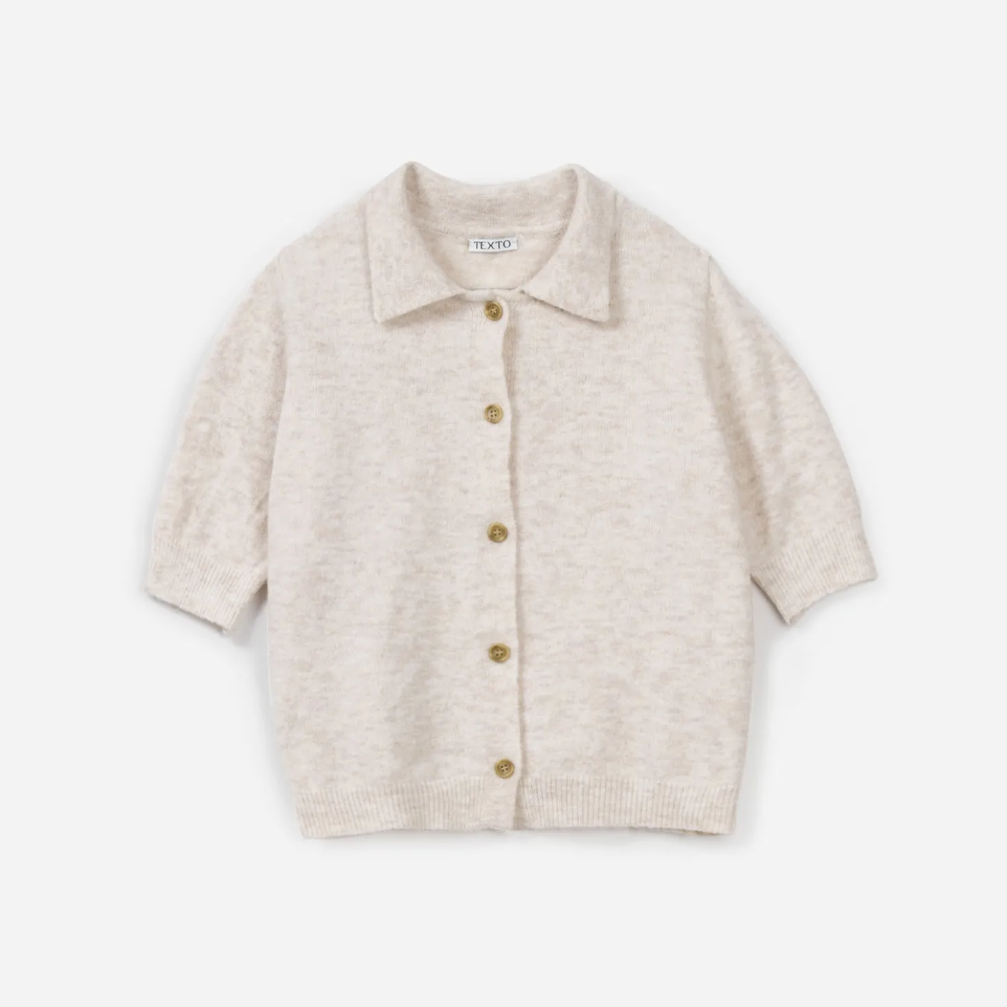 Cardigan beige tricot manches courtes