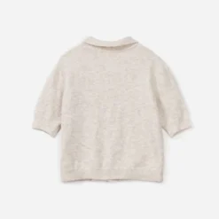 Cardigan beige tricot manches courtes
