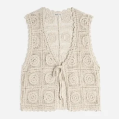 Cardigan sans manches TEXTO beige crochet
